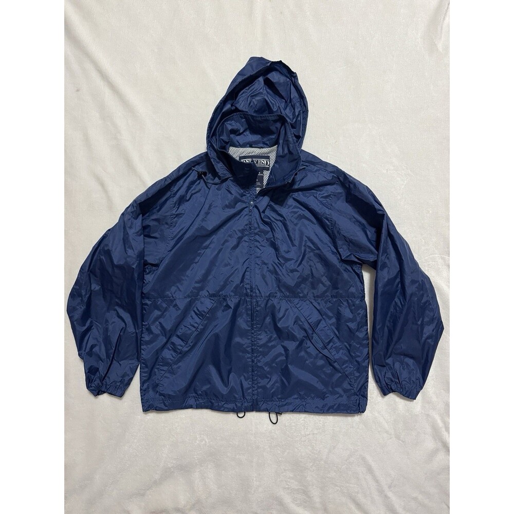 Lands' End Rain Jacket Windbreaker Size Medium Blue Weather Hooded Full Zip